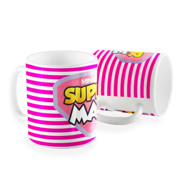 Caneca super mãe listrado rosa