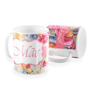Caneca mãe te amo flores