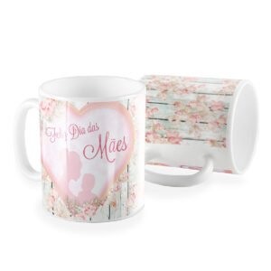 Caneca dia das Mães madeira floral rose