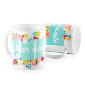 Caneca melhor mãe do mundo floral azul