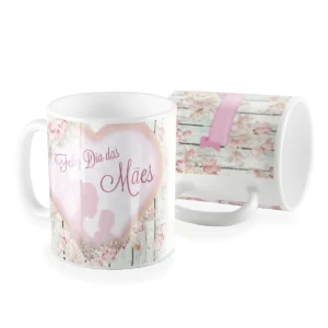 Caneca dia das Mães madeira floral